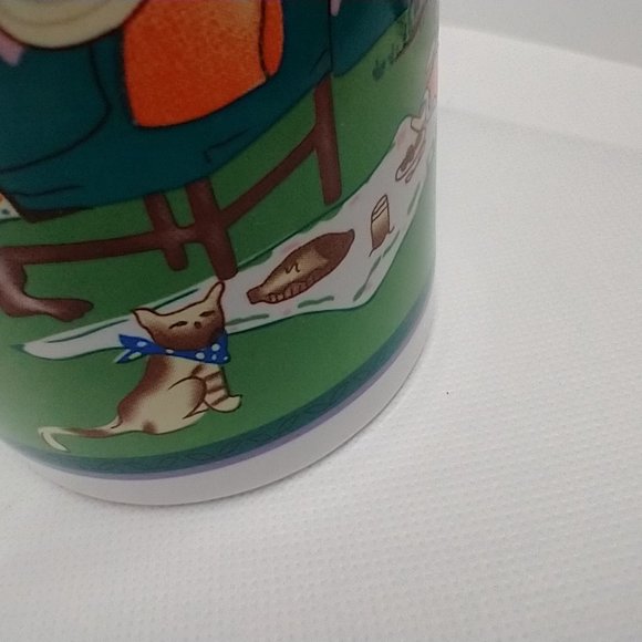 Ceramic White Mug "Rabbits Having Tea with Baby Rabbit"- Good Condition - Picture 9 of 15